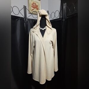 Vintage Cool Melon Cream Beige Hooded Women's Sweater Cardigan Size XL